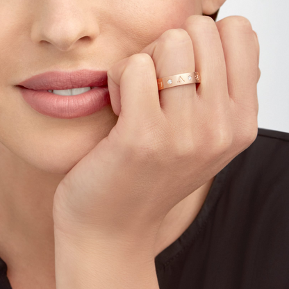 [Panda Jewelry]ZERO 1 ESSENTIAL PINK GOLD BAND WITH DIAMONDS RING