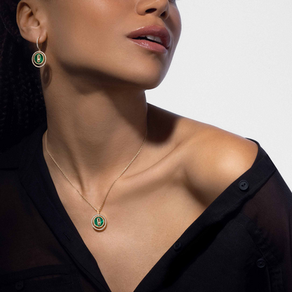 [Panda Jewelry]LUCKY MOVE 1 DIAMOND MALACHITE GOLD DIAMOND NECKLACE