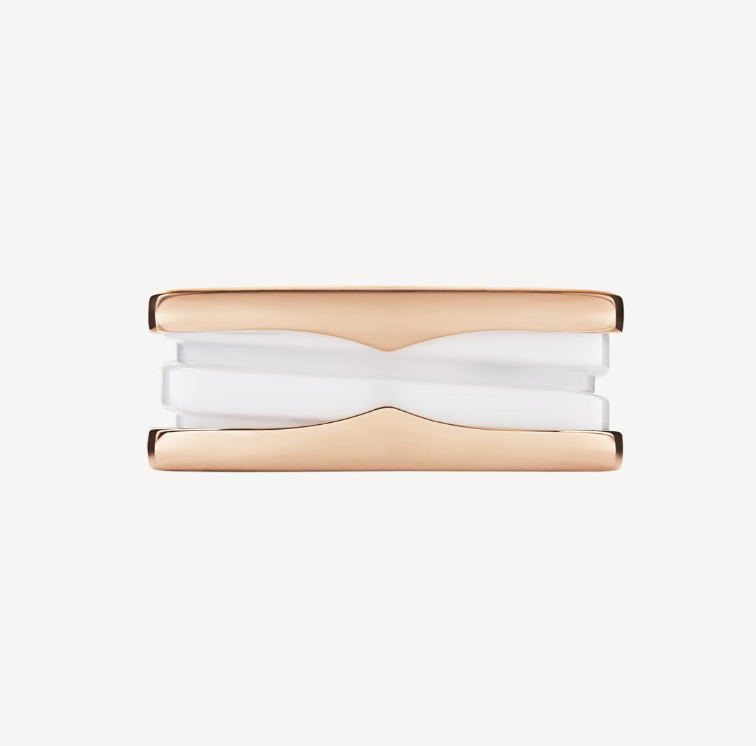 [Panda Jewelry]ZERO 1 TWO-BAND LOOPS AND WHITE CERAMIC SPIRAL PINK GOLD RING