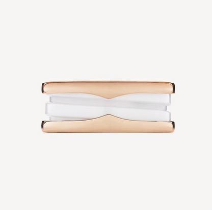 [Panda Jewelry]ZERO 1 TWO-BAND LOOPS AND WHITE CERAMIC SPIRAL PINK GOLD RING