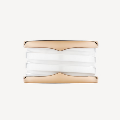 [Panda Jewelry]ZERO 1 FOUR-BAND LOOPS AND WHITE CERAMIC SPIRAL PINK GOLD RING