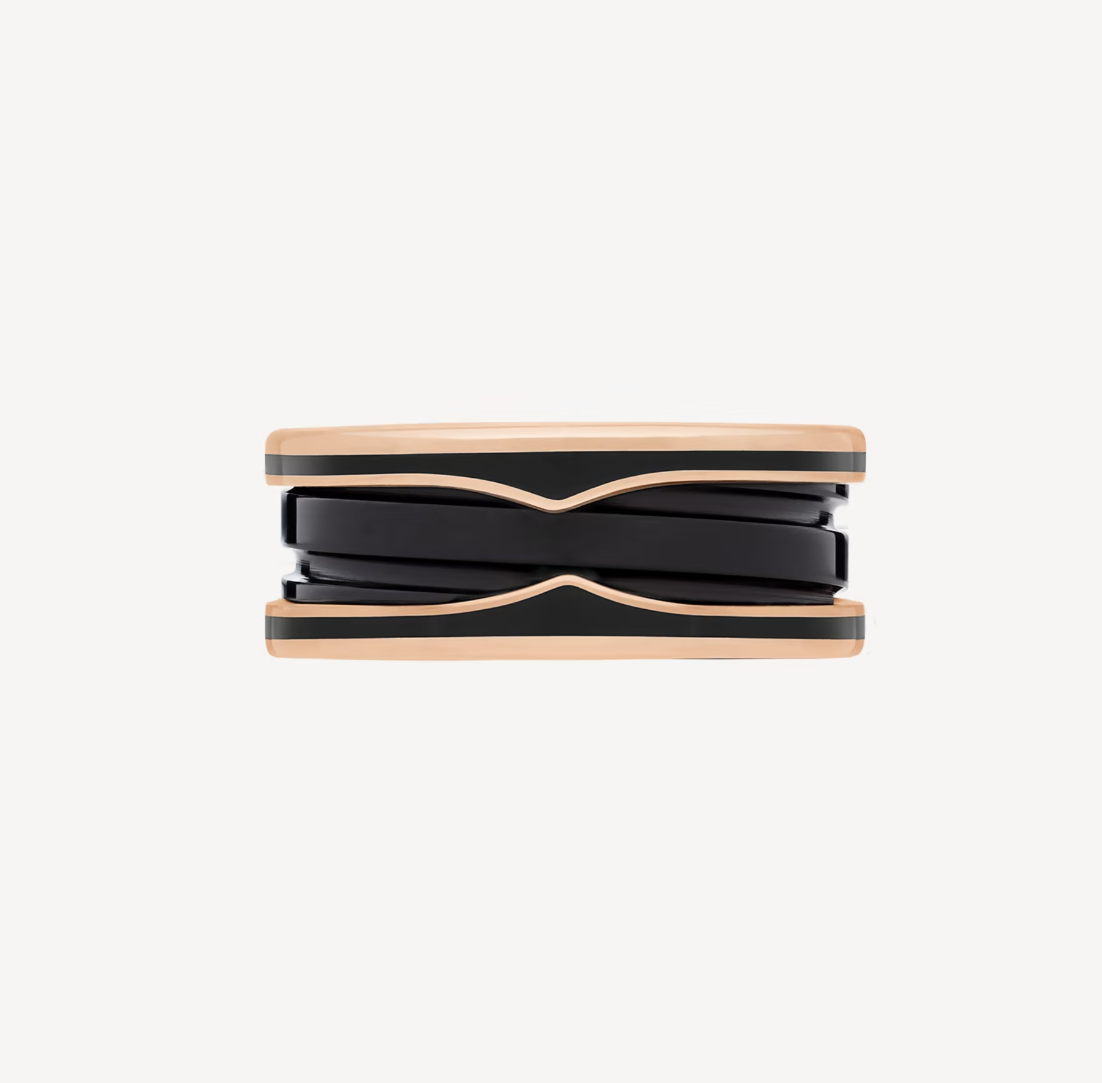 [Panda Jewelry]ZERO 1 TWO-BAND WITH MATTE BLACK CERAMIC PINK GOLD RING