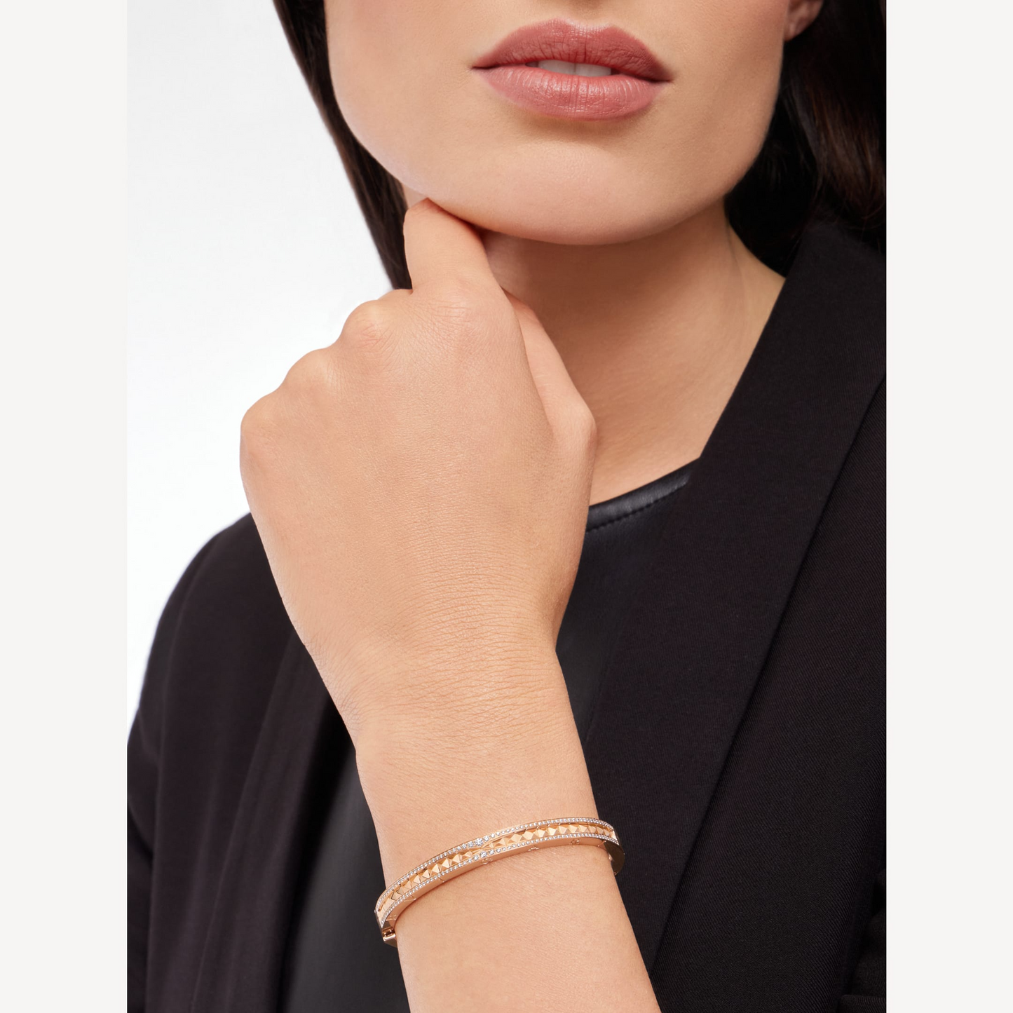 [Panda Jewelry]ZERO 1 SPIRAL AND PAVED DIAMOND PINK GOLD BRACELET