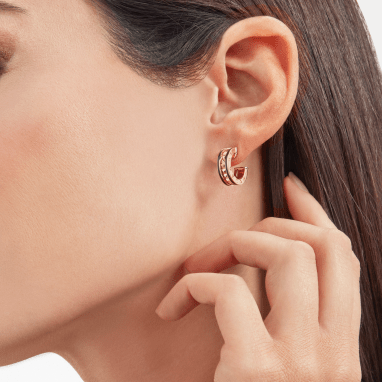 [Panda Jewelry]ZERO 1 ROCK PINK GOLD EARRINGS WITH STUDDED SPIRAL AND BLACK CERAMIC