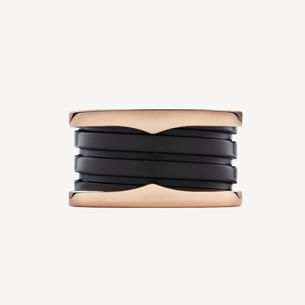 [Panda Jewelry]ZERO 1 FOUR-BAND LOOPS AND BLACK CERAMIC SPIRAL PINK GOLD RING