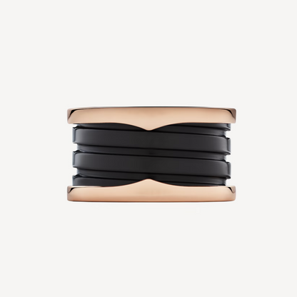 [Panda Jewelry]ZERO 1 FOUR-BAND LOOPS AND BLACK CERAMIC SPIRAL PINK GOLD RING