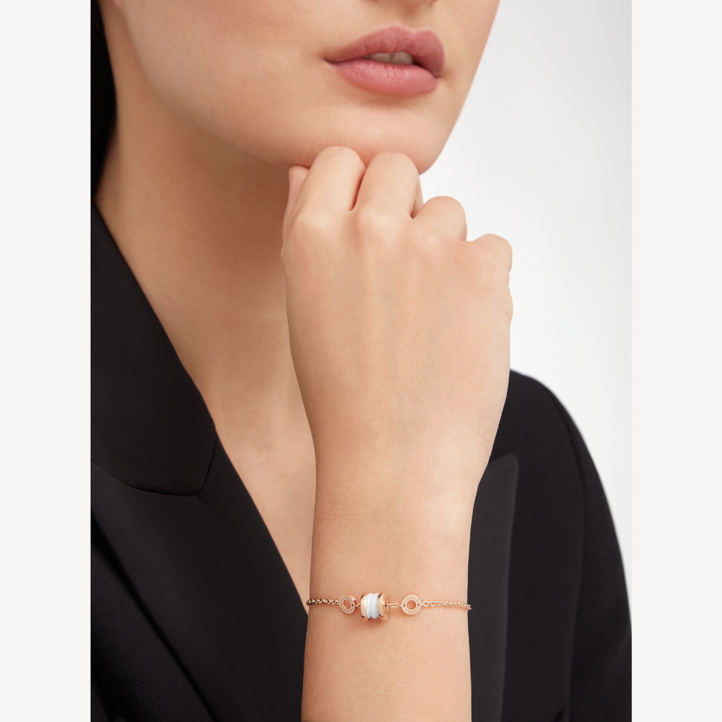 [Panda Jewelry]ZERO 1 SOFT PINK GOLD AND WHITE CERAMIC BRACELET