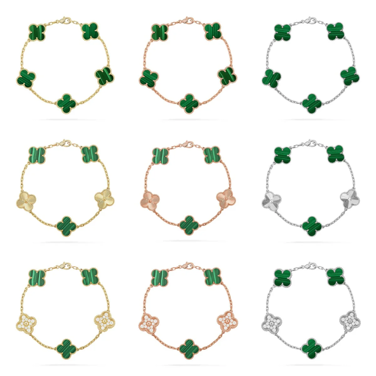 [Panda Jewelry] CLOVER 5 MOTIF MALACHITE BRACELET COLLECTION