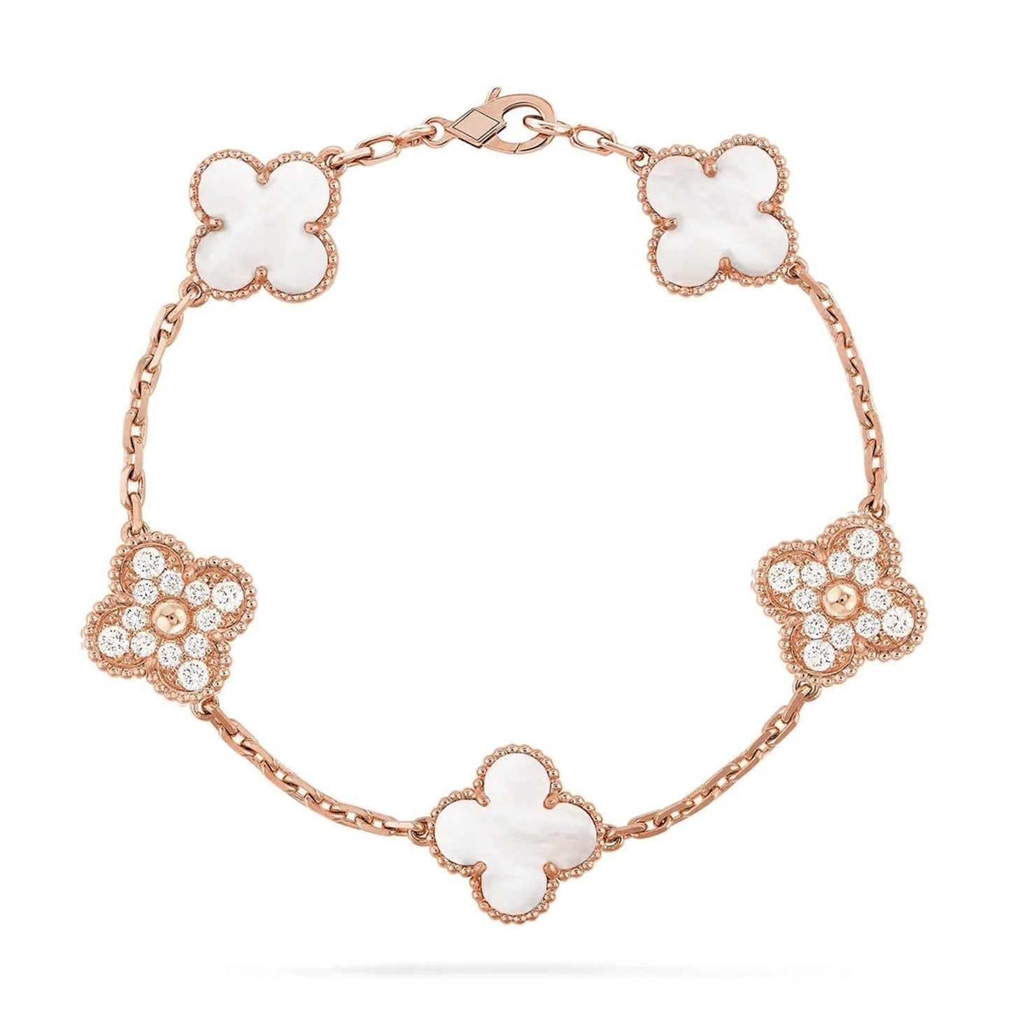 [Panda Jewelry]CLOVER WHITE PEARL MOP 5 MOTIF BRACELET COLLECTION