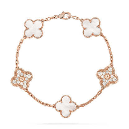 [Panda Jewelry]CLOVER WHITE PEARL MOP 5 MOTIF BRACELET COLLECTION