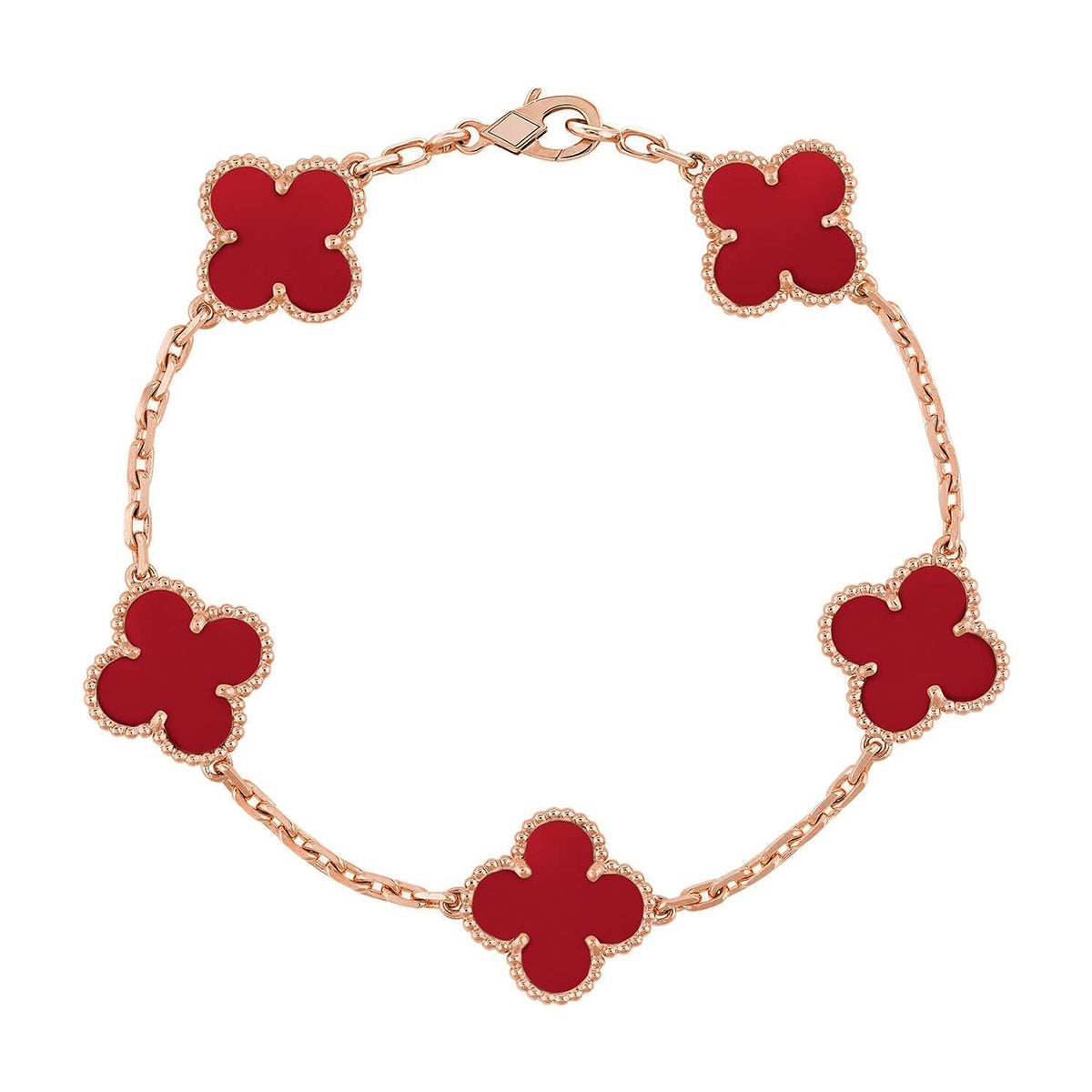 [Panda Jewelry] CLOVER 5 MOTIF RED CORNELIAN BRACELET COLLECTION