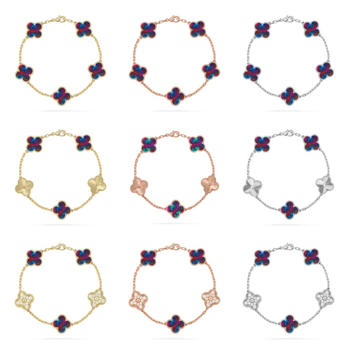[Panda Jewelry]CLOVER 5 MOTIF COLOR GEMSTONES BRACELET COLLECTION