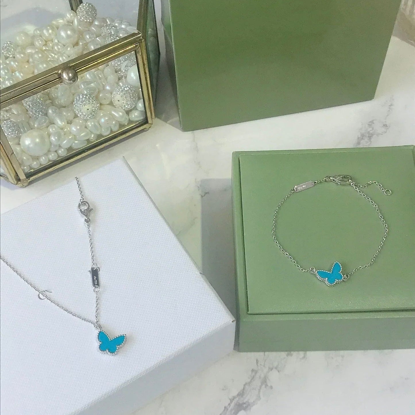 [Panda Jewelry]BUTTERFLY TURQUOISE BUTTERFLY BRACELET SILVER
