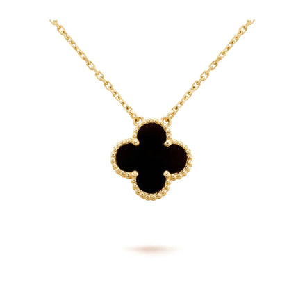 [Panda Jewelry]CLOVER 15MM BLACK ONYX SINGLE FLOWER NECKLACE