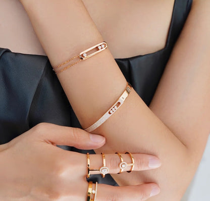 [Panda Jewelry]Move Noa Rose Gold Pav茅 Diamond Bangle Bracelet