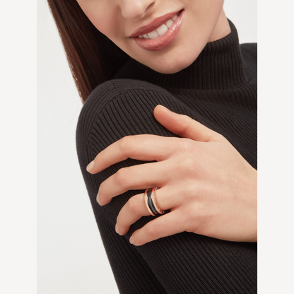 [Panda Jewelry]ZERO 1 TWO-BAND LOOPS AND BLACK CERAMIC PINK GOLD RING