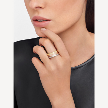 [Panda Jewelry]ZERO 1 THREE-BAND ROSE WHITE AND YELLOW RING