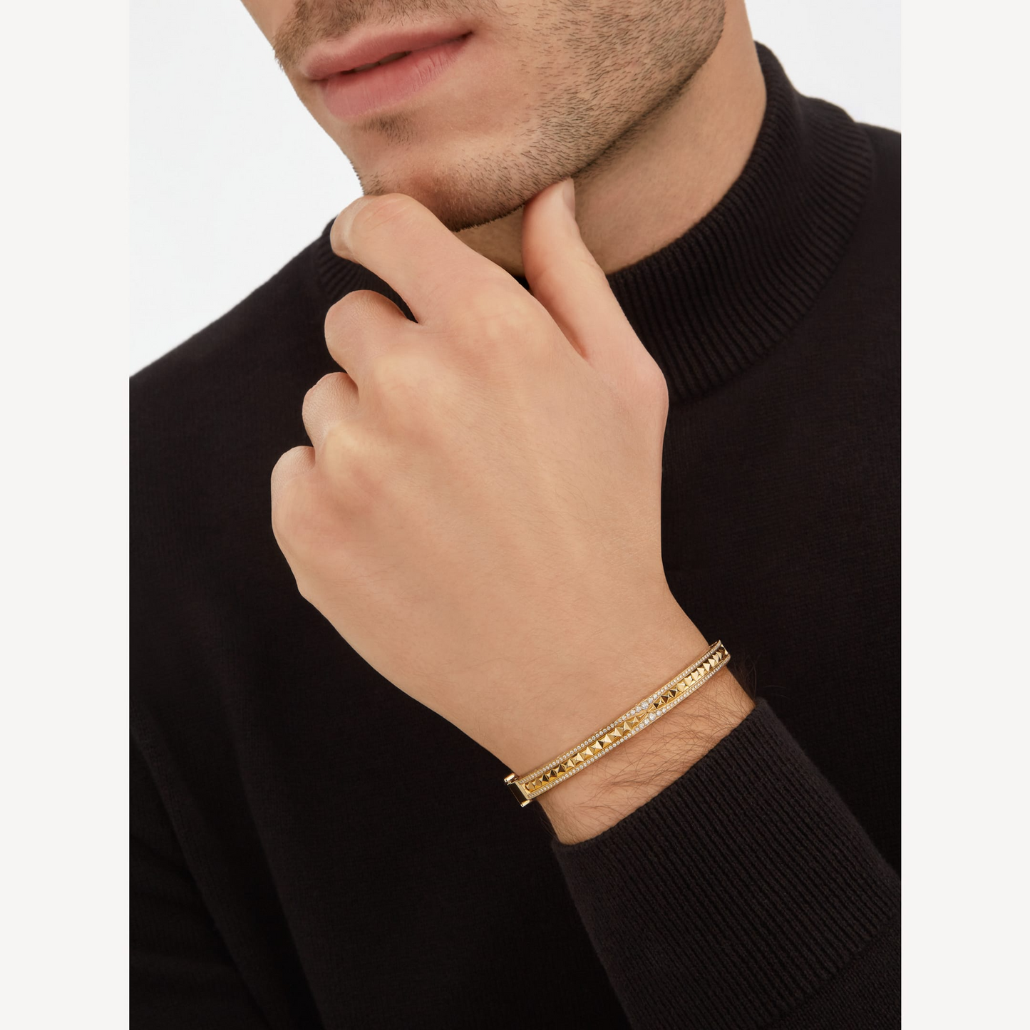 [Panda Jewelry]ZERO 1 SPIRAL AND PAVED DIAMOND GOLD BRACELET