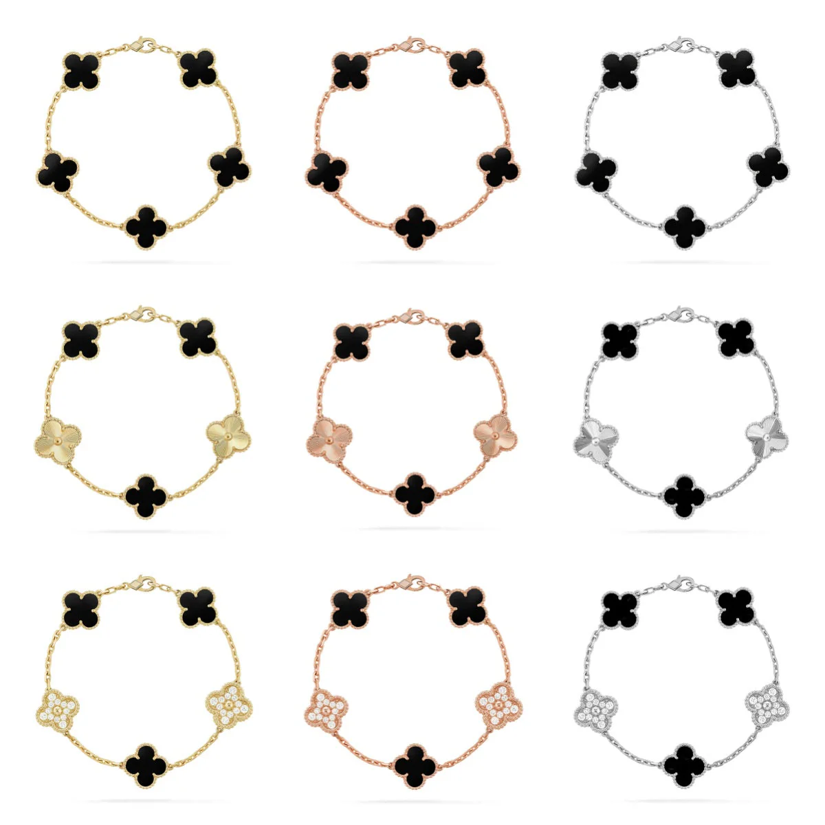 [Panda Jewelry] CLOVER 5 MOTIF ONYXS BRACELET COLLECTION