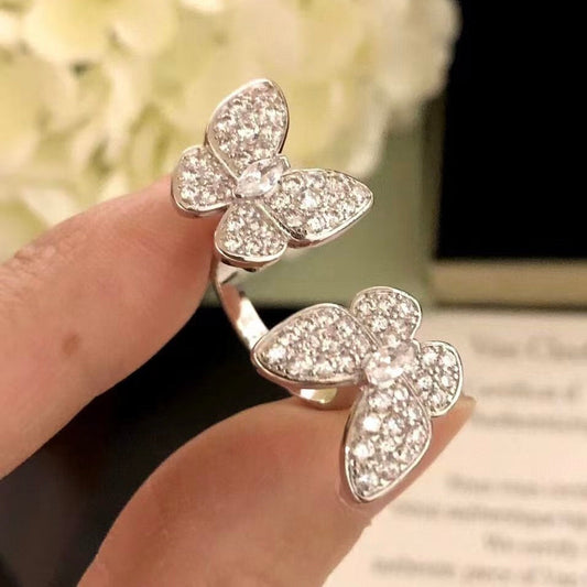 [Panda Jewelry]TWIN SILVER BUTTERFLY DIAMOND RING