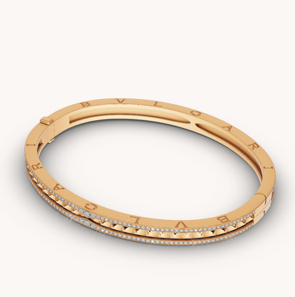 [Panda Jewelry]ZERO 1 SPIRAL AND PAVED DIAMOND GOLD BRACELET
