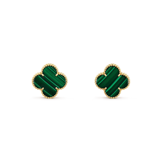 [Panda Jewelry]CLOVER MINI 9.5MM MALACHITE  EARRINGS