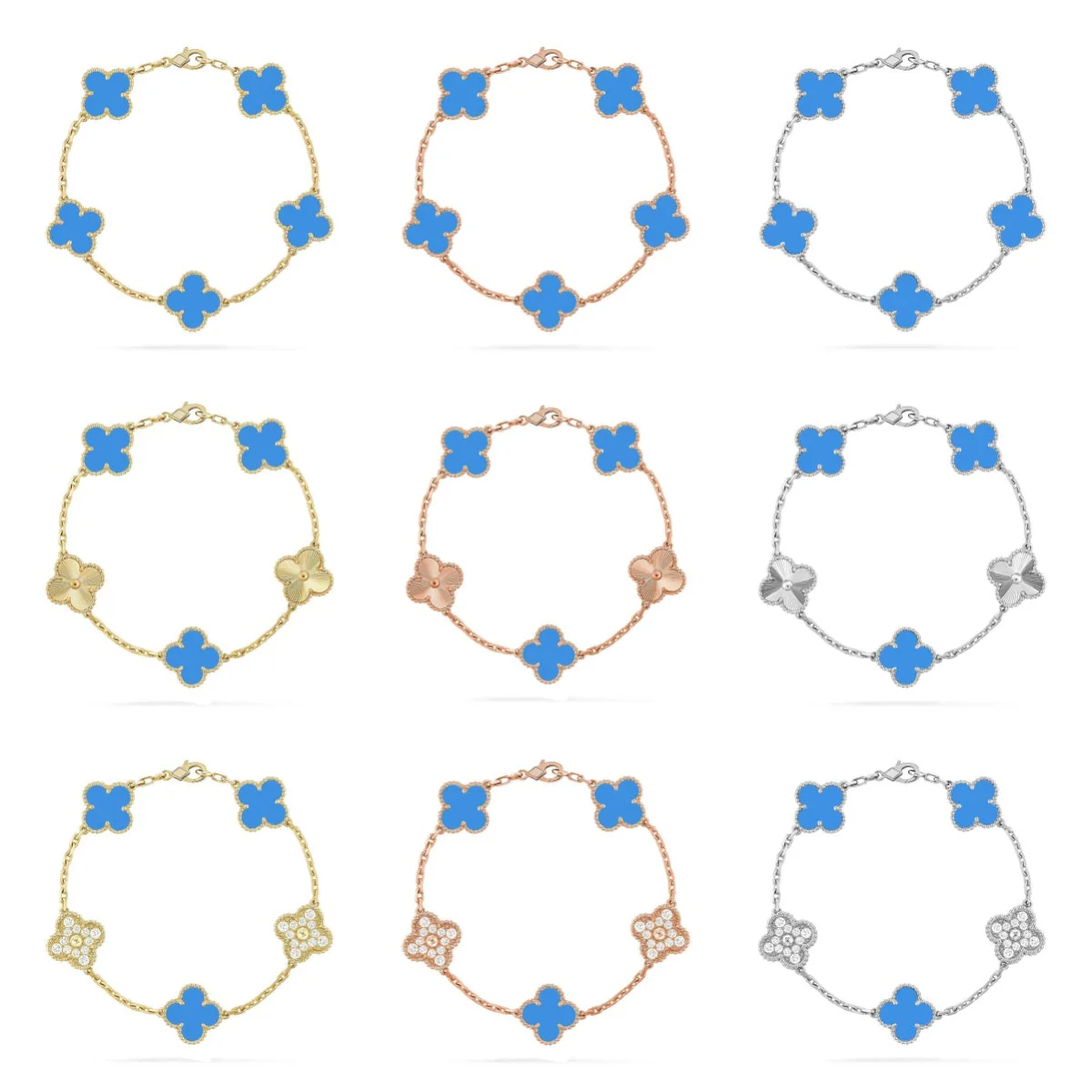 [Panda Jewelry] CLOVER 5 MOTIF BLUE AGATE BRACELET COLLECTION