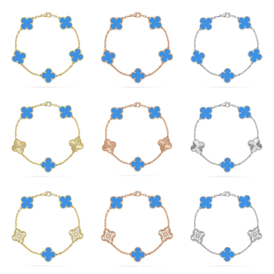 [Panda Jewelry] CLOVER 5 MOTIF BLUE AGATE BRACELET COLLECTION