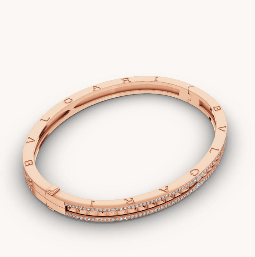 [Panda Jewelry]ZERO 1 SPIRAL AND PAVED DIAMOND PINK GOLD BRACELET
