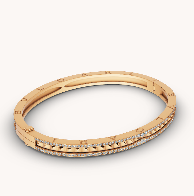 [Panda Jewelry]ZERO 1 SPIRAL AND PAVED DIAMOND GOLD BRACELET
