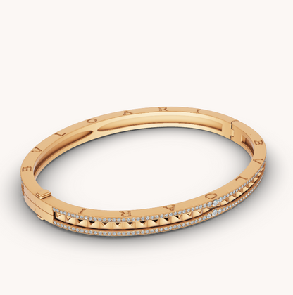 [Panda Jewelry]ZERO 1 SPIRAL AND PAVED DIAMOND GOLD BRACELET