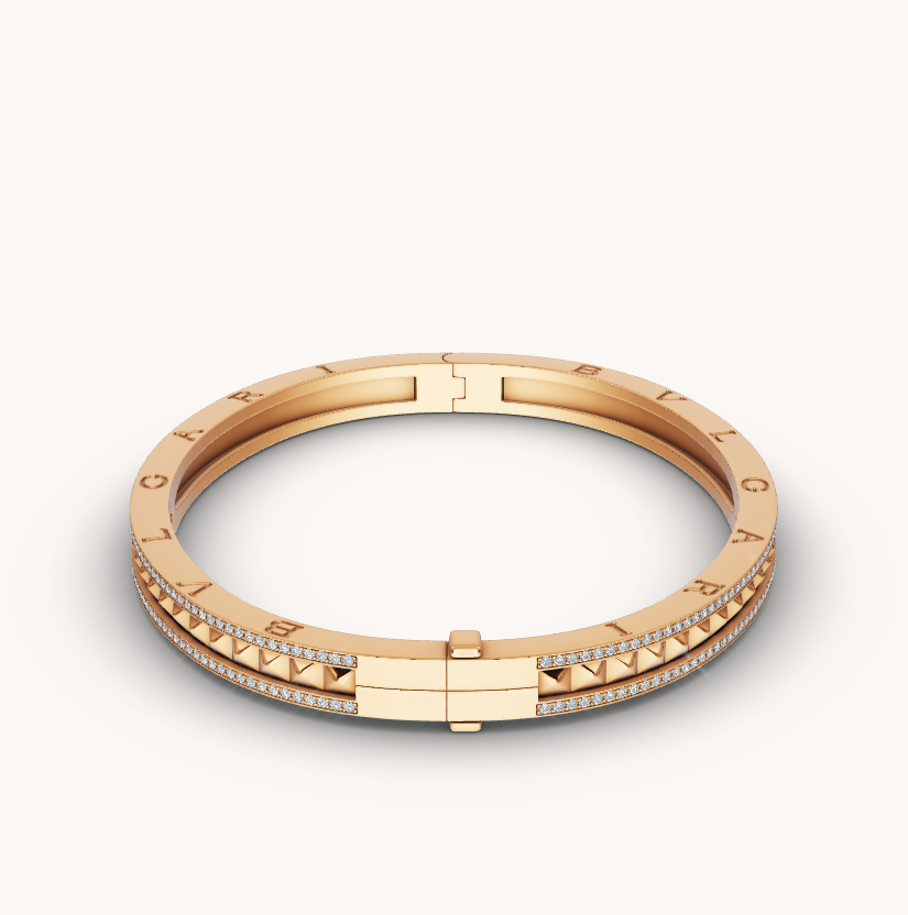 [Panda Jewelry]ZERO 1 SPIRAL AND PAVED DIAMOND GOLD BRACELET