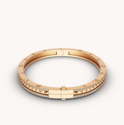 [Panda Jewelry]ZERO 1 SPIRAL AND PAVED DIAMOND GOLD BRACELET