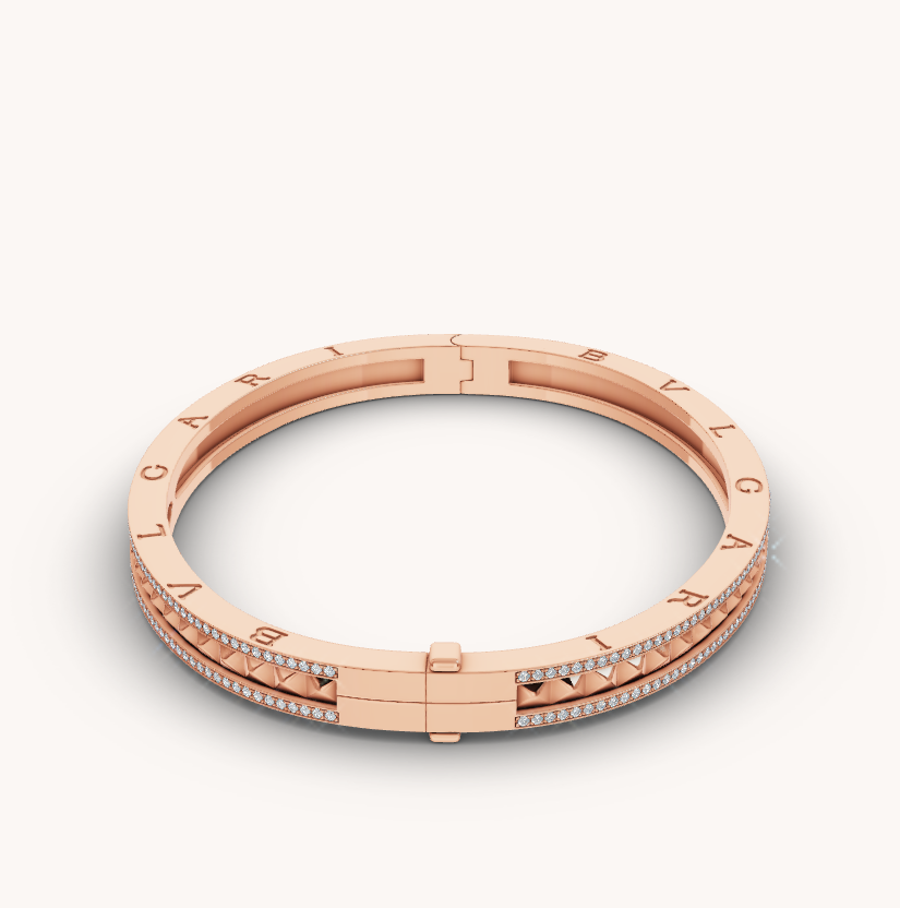 [Panda Jewelry]ZERO 1 SPIRAL AND PAVED DIAMOND PINK GOLD BRACELET