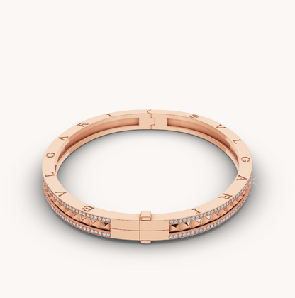 [Panda Jewelry]ZERO 1 SPIRAL AND PAVED DIAMOND PINK GOLD BRACELET