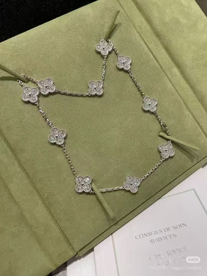[Panda Jewelry]CLOVER 10 MOTIFS  FULL DIAMOND NECKLACE