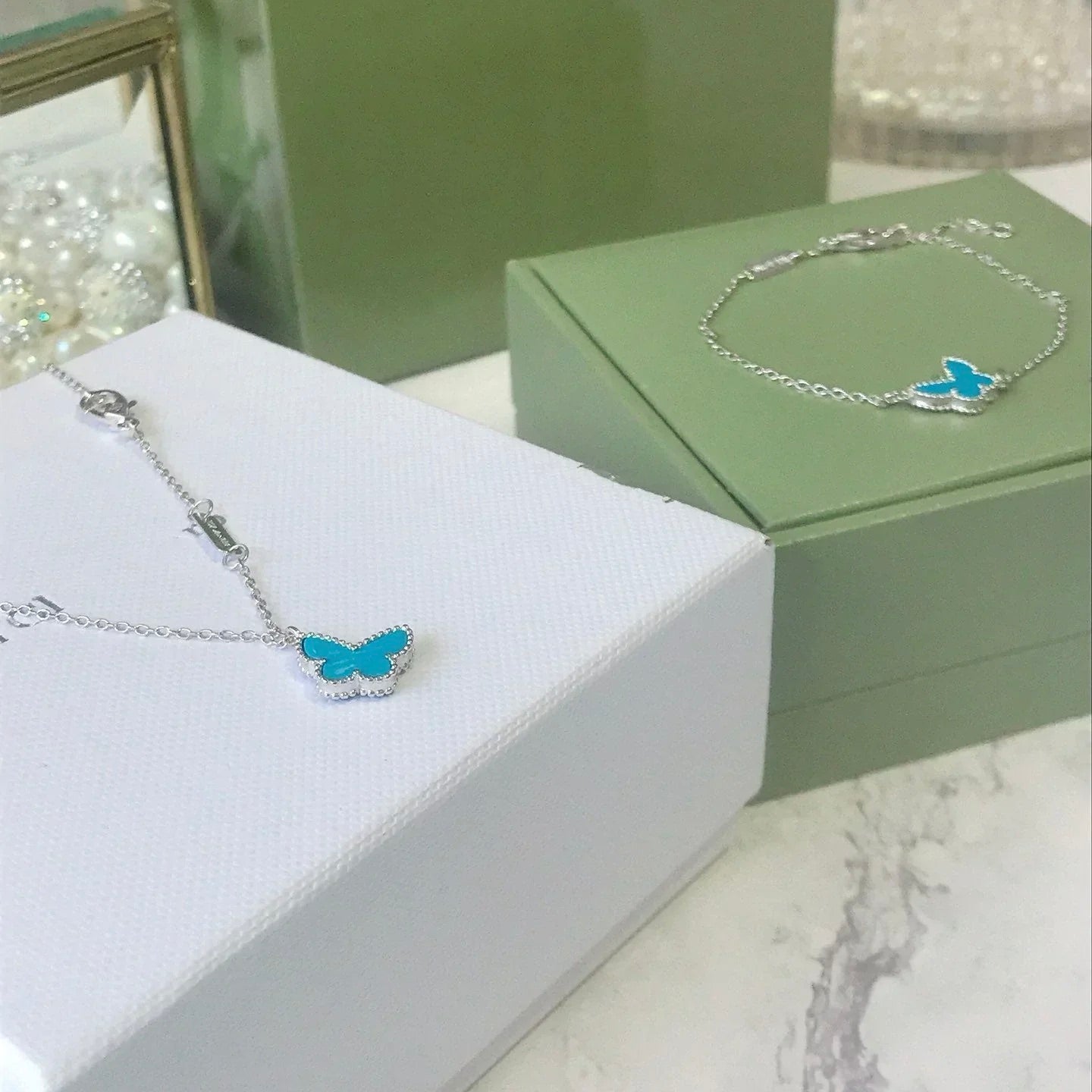 [Panda Jewelry]BUTTERFLY TURQUOISE BUTTERFLY BRACELET SILVER