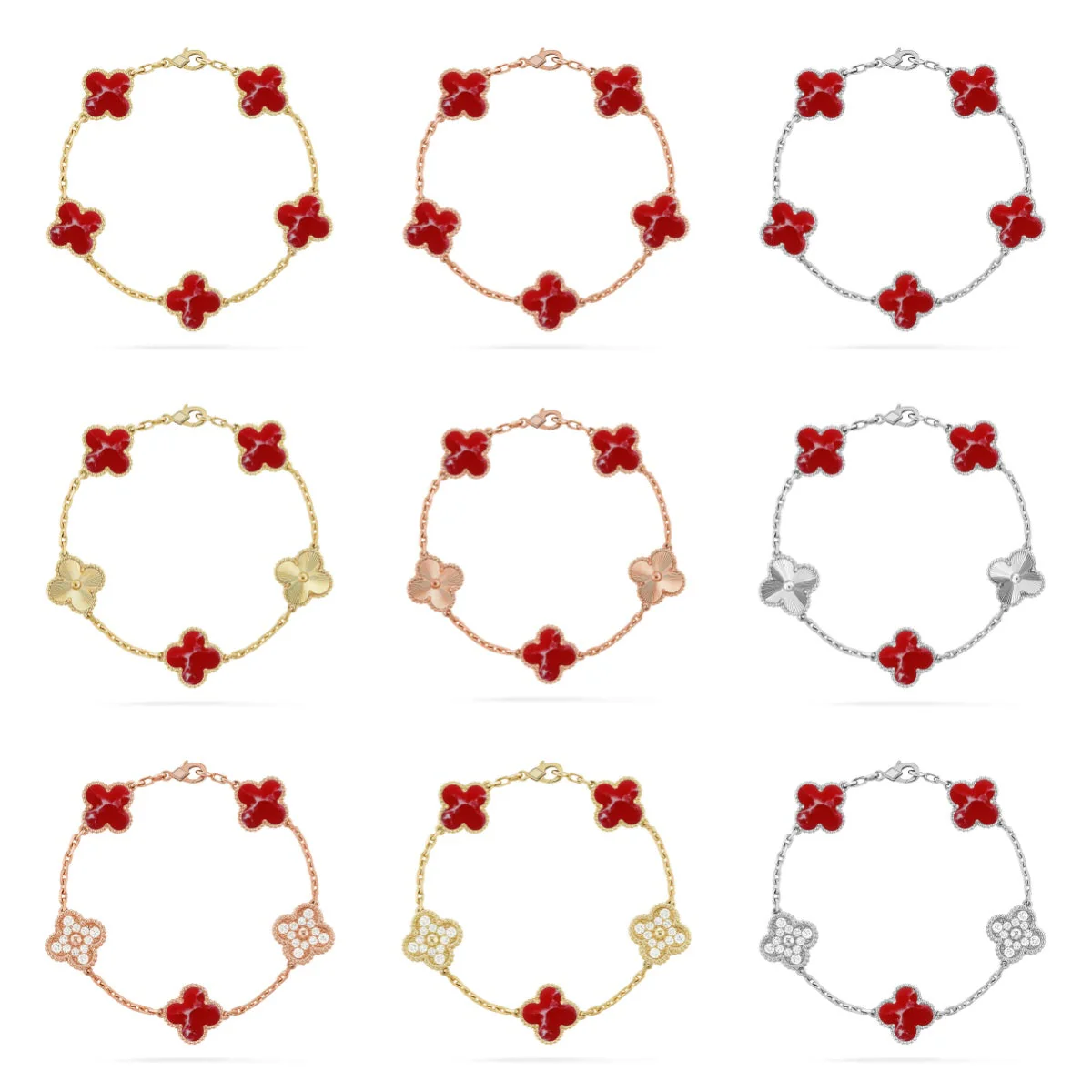 [Panda Jewelry]CLOVER 5 MOTIF RED PATTERN BRACELET COLLECTION