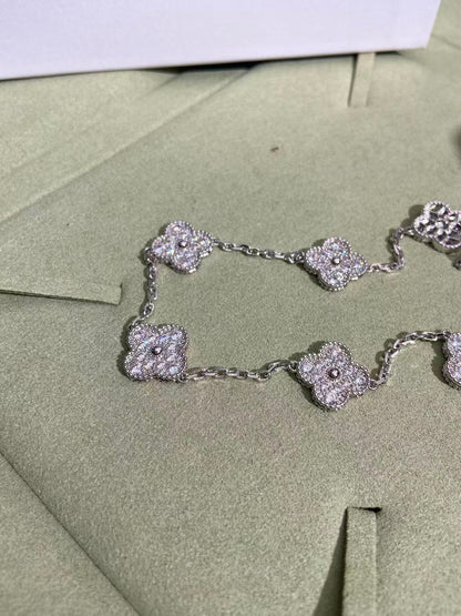 [Panda Jewelry]CLOVER 10 MOTIFS  FULL DIAMOND NECKLACE