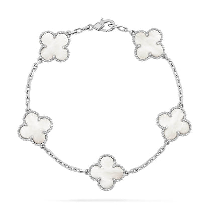 [Panda Jewelry]CLOVER WHITE PEARL MOP 5 MOTIF BRACELET COLLECTION