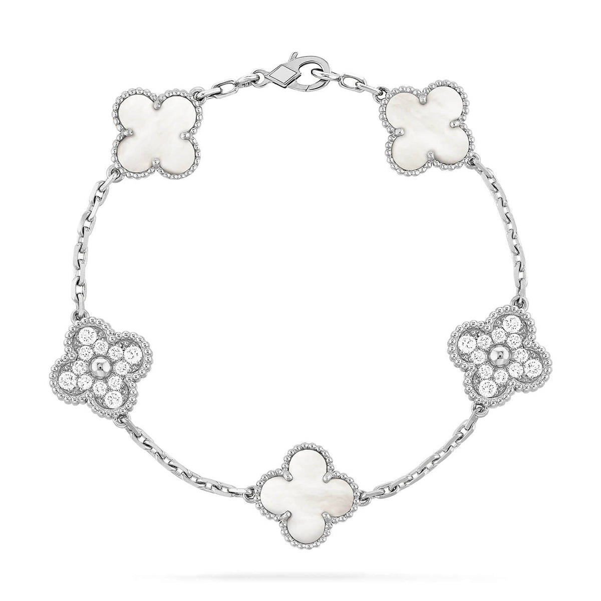 [Panda Jewelry]CLOVER WHITE PEARL MOP 5 MOTIF BRACELET COLLECTION