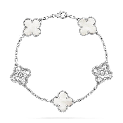 [Panda Jewelry]CLOVER WHITE PEARL MOP 5 MOTIF BRACELET COLLECTION