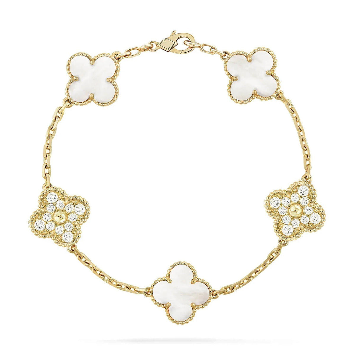 [Panda Jewelry]CLOVER WHITE PEARL MOP 5 MOTIF BRACELET COLLECTION