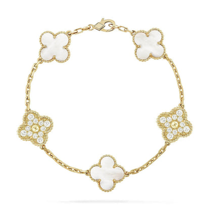 [Panda Jewelry]CLOVER WHITE PEARL MOP 5 MOTIF BRACELET COLLECTION