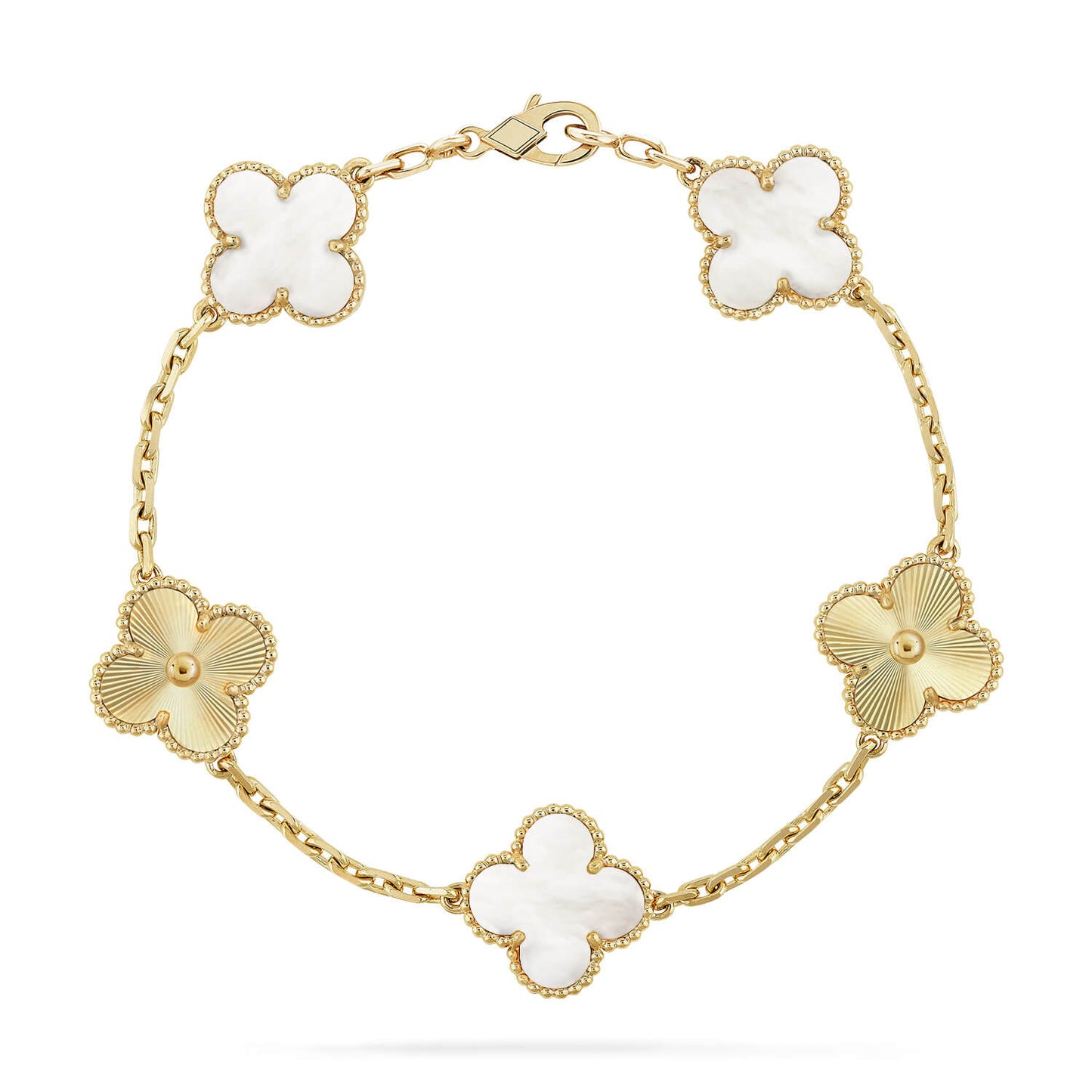 [Panda Jewelry]CLOVER WHITE PEARL MOP 5 MOTIF BRACELET COLLECTION
