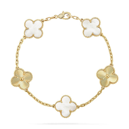 [Panda Jewelry]CLOVER WHITE PEARL MOP 5 MOTIF BRACELET COLLECTION