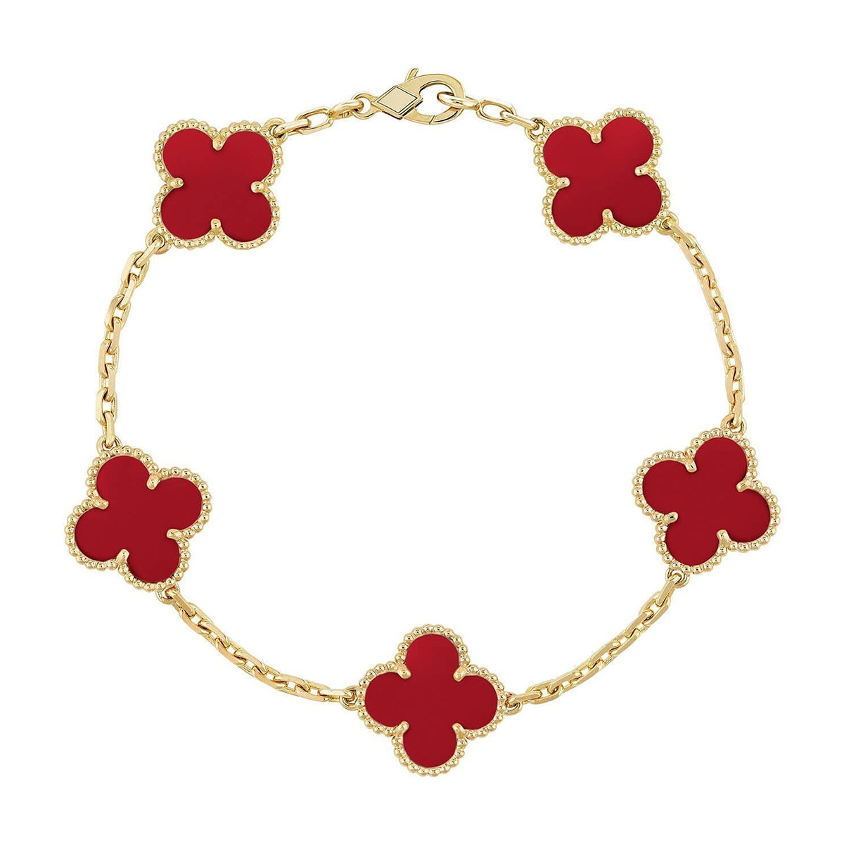 [Panda Jewelry] CLOVER 5 MOTIF RED CORNELIAN BRACELET COLLECTION