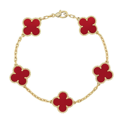[Panda Jewelry] CLOVER 5 MOTIF RED CORNELIAN BRACELET COLLECTION