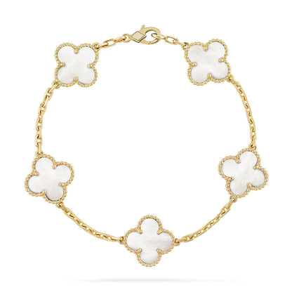 [Panda Jewelry]CLOVER WHITE PEARL MOP 5 MOTIF BRACELET COLLECTION
