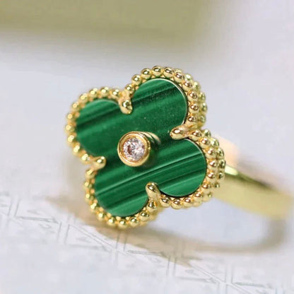 [Panda Jewelry]CLOVER MALACHITE RING GOLD DIAMOND